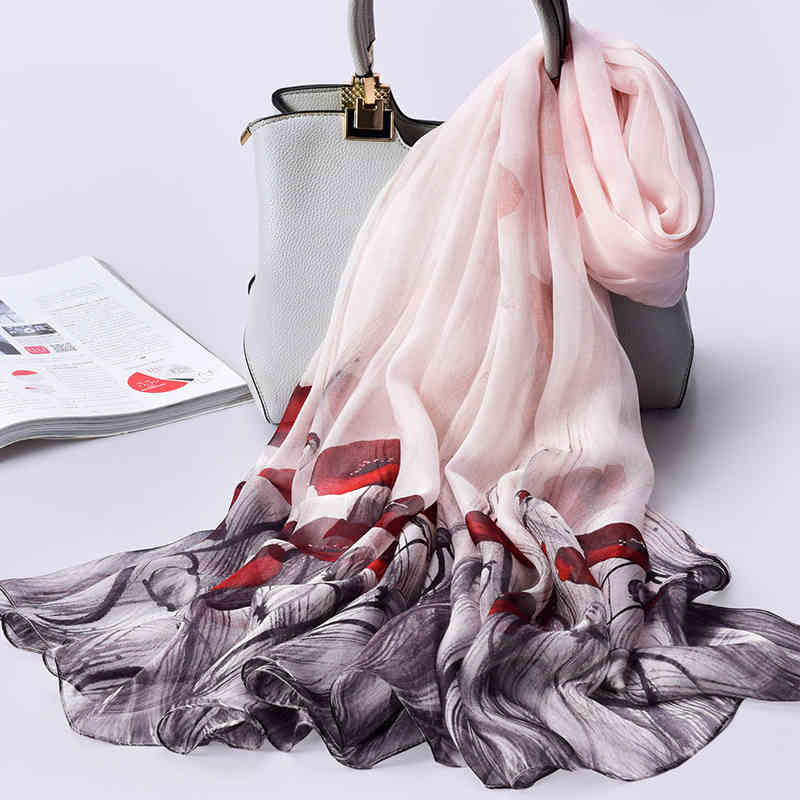 

100% Real Chiffon Women Natural Shawls Wrap For Ladies Luxury Brand Print Large Silk Neck Scarf
