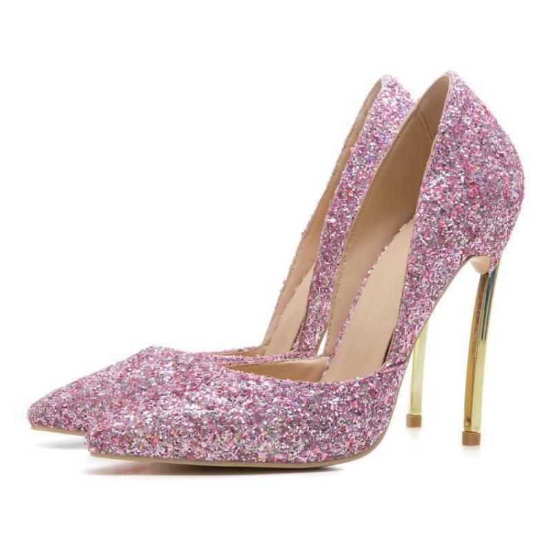 

Wedding Shoes Woman Sequined Cloth Bling Elegant Fashion Bride Single Pointed Toe Gold Stiletto Heel High Heels Sandals Dress, Red