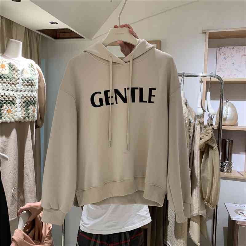 

Fashion letter Hoodie 2021 new Korean Pullover Sweater spring and autumn women's off shoulder sleeve loose coat, Black