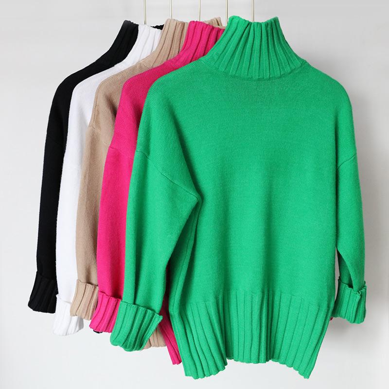 

Women's Sweaters 2021 Autumn Winter Green Turtleneck Pullover Sweater Women High Quality Plus Size Knitted Jumpers Soft White, Black