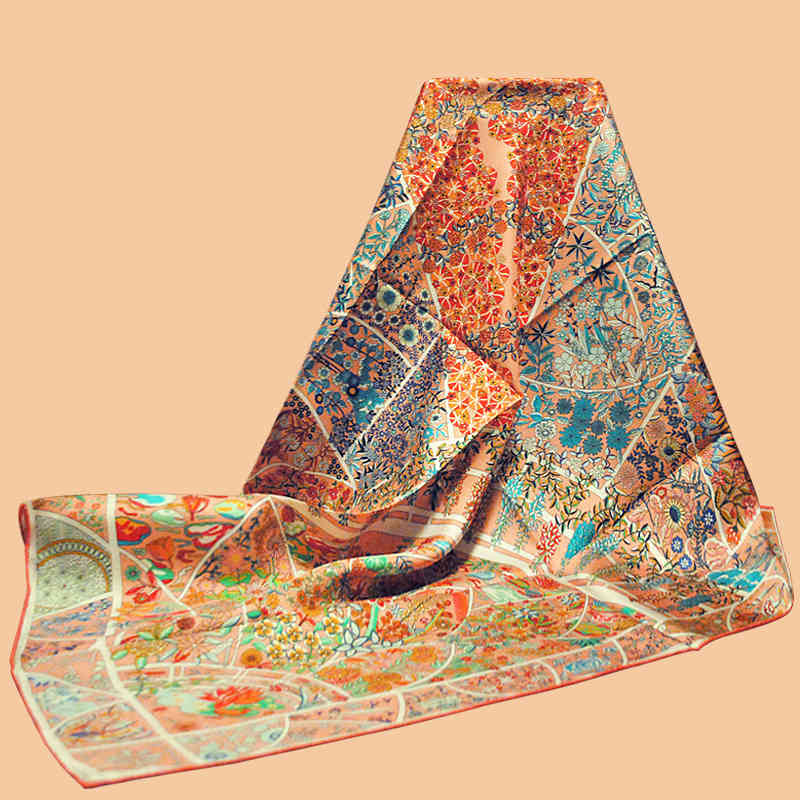

HuaJun 2 Store|| Spring Field Style Classic "Fleurs de Giverny" 90 Scarf 100% Natural Silk Twill