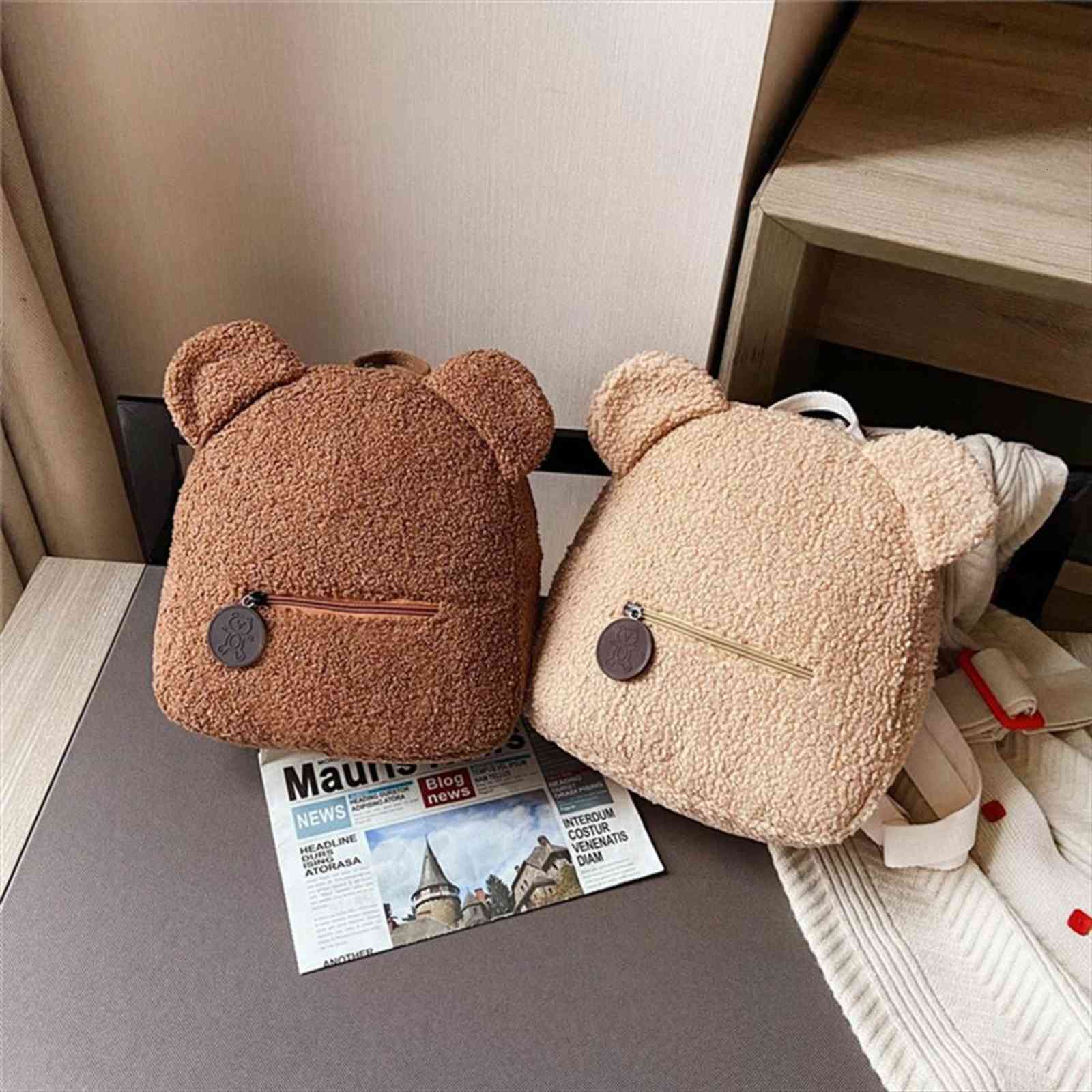 

portable mini children travel shopping rucksacks casual autumn winter lamb fleece womens backpack cute bear shaped shoulder bag