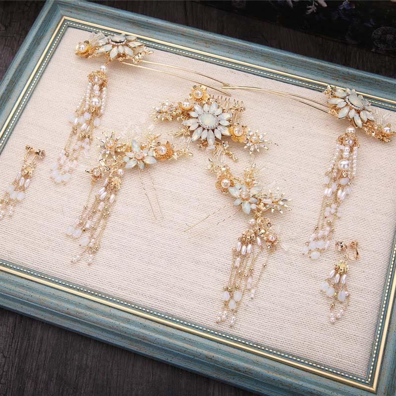 

Wedding Jewelry Sets FORSEVEN Chinese Bridal Gold Phoenix Tiaras Earrings Set Hair Comb Headpiece Pins Bride Accessories JL, Slivery;golden