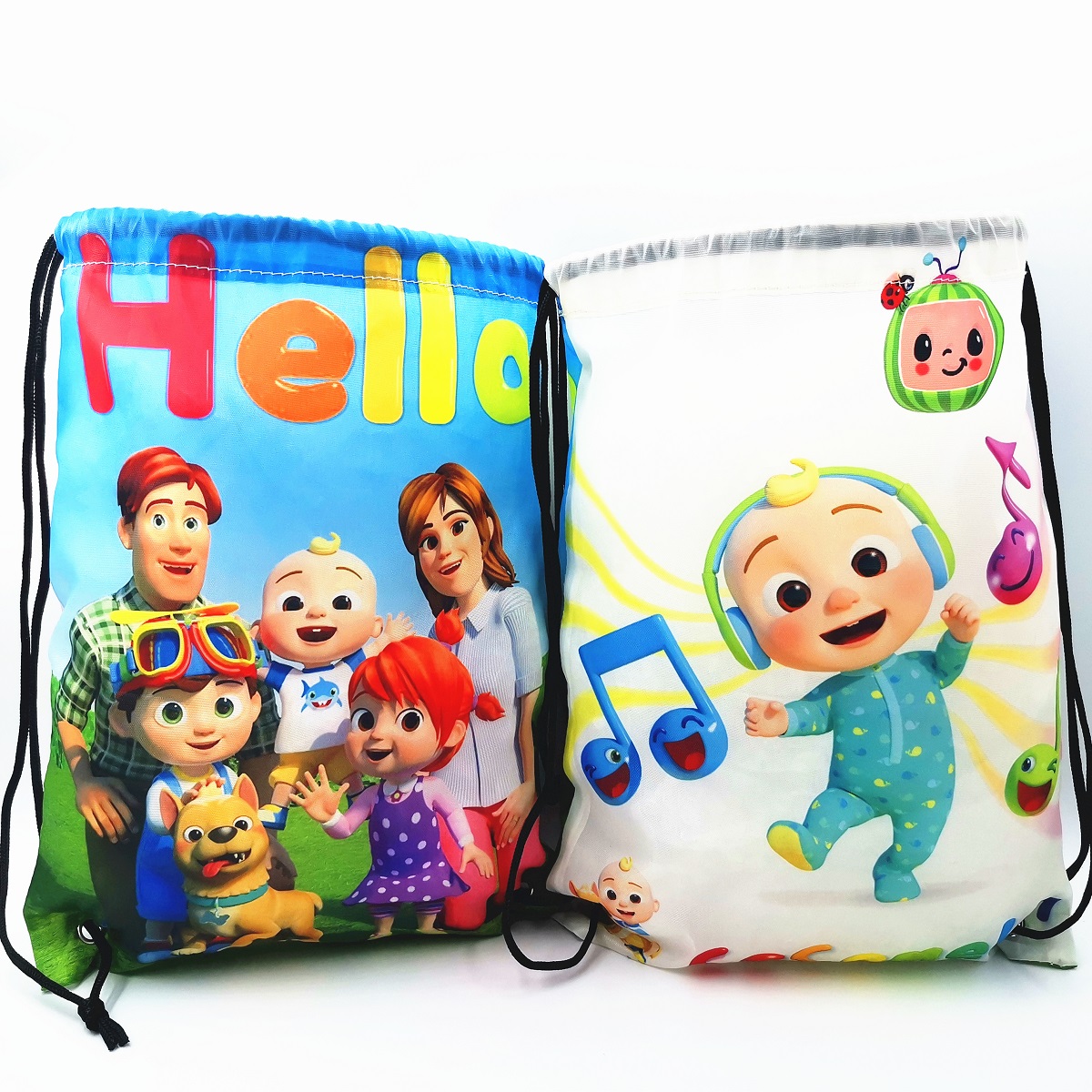 

13inch Cocomelon Drawstring Green Bag Nylon Waterproof Birthday Party Supplies Gift Loot Bag Goodie Favor Kids Backpacks