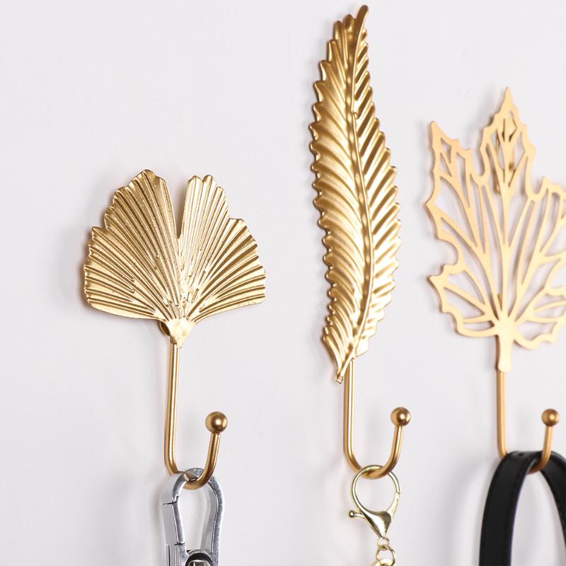 

Hooks & Rails Nordic Style Gold/Green Leaf Shape Wrought Iron Hook Wall Hanger Hanging Storage Rack For Towel Clothes Home Organization