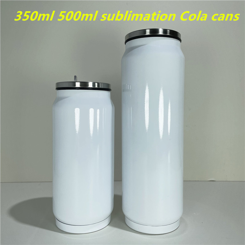 

DIY sublimation Cola cans Mug 350ml 500ml water bottle Soda Can Stainless Steel Drink Cans Double Vacuum Insulated Coke Jar, White