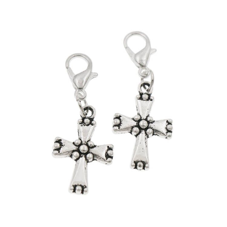 

13.6x35.3mm Antique Silver Alloy Dots End Cross Charms Heart Floating Lobster Clasps Religious Charm for Glass Living Memory Locket C486 100pcs/lot