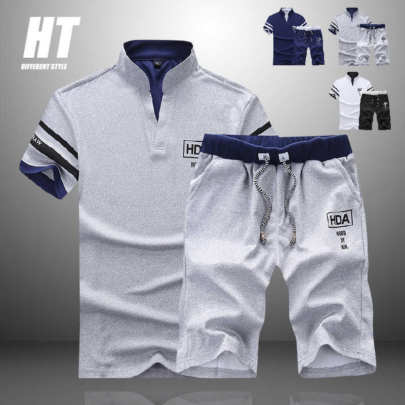 

Summer Men' Print Tracksuit Casual T shirt Shorts Suit+2 Piece Elastic Beach Shorts Solid color Print Sweatshirt men Sportswear 210603, Em103blue