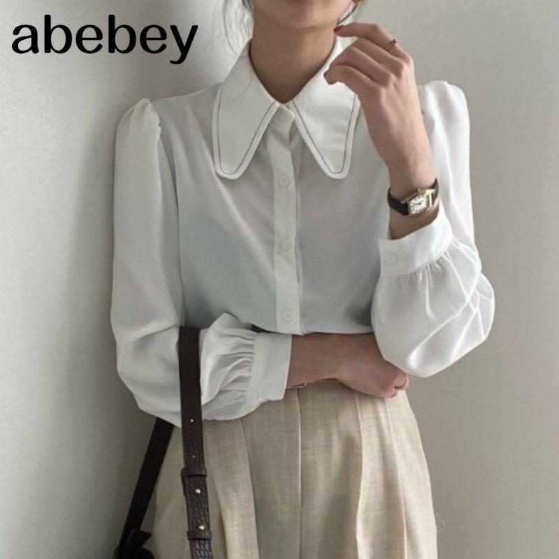 

Women's Blouses & Shirts Work Style Ol Loose Blouse Women Turn Down Collar Long Sleeve Single Breast Blusas Spring 2021 All Match Shirt Femm, Black