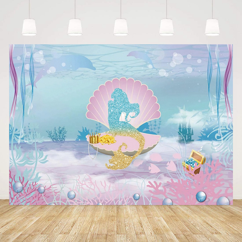 

180x110cm itte Mermaid Party Backdrops Under the Sea Party Photography Background Kids Birthday Party Decorations Baby Shower
