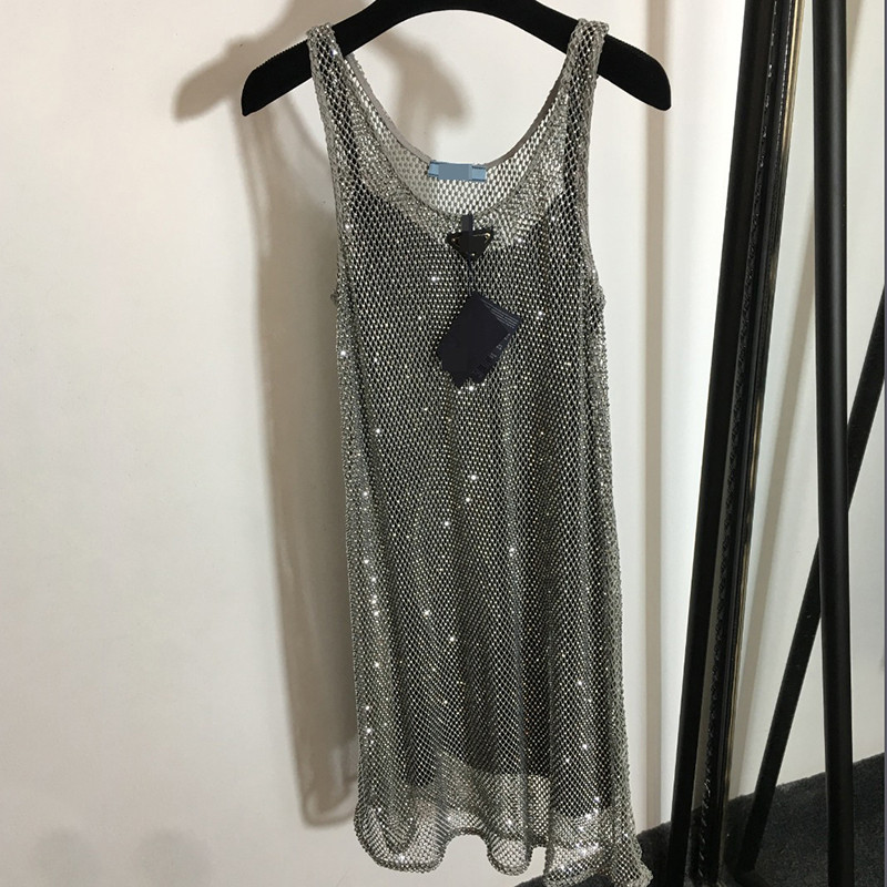 

Hip Hop Hollow Dresses Brand Dress Full Stud Bling Two Pieces Skirts Women Outdoor Street Style Luxury Long Skirt, Silver