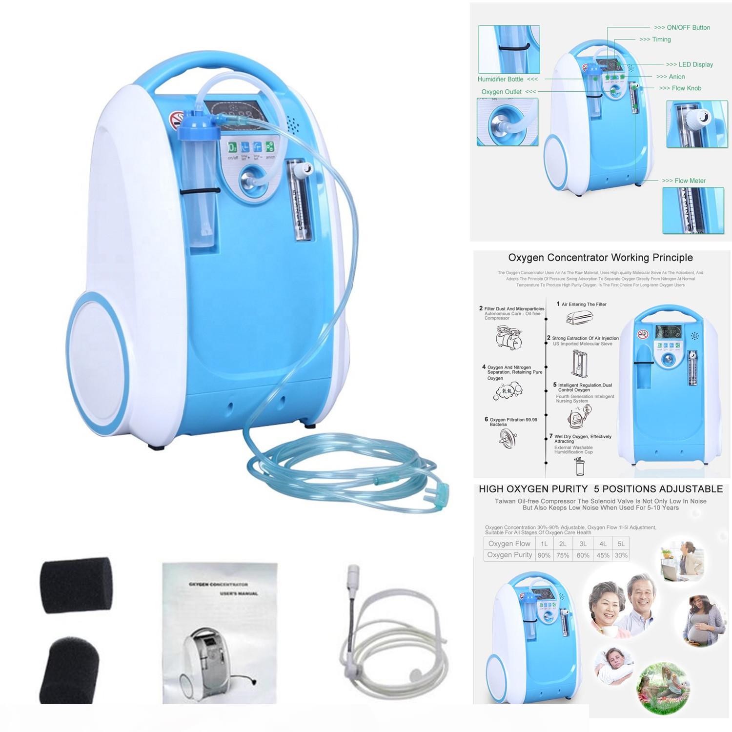 

Portable Oxygen Concentrator Newly 1-5L Air Purifier Oxygen Generator PSA Oxygen Machine home travel use blue