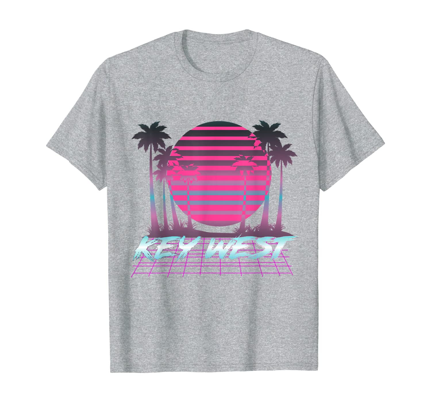 

key west retro 80s vaporware palm tree sunset vintage fl t-shirt, White;black