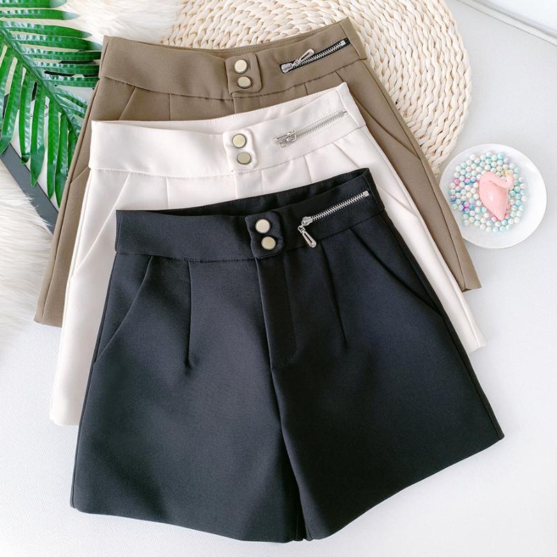 

Women' Shorts Office Lady Work OL Women Casual Short Pants High Waist Boots Autumn Winter Double-breasted Zipper Wide Leg, White