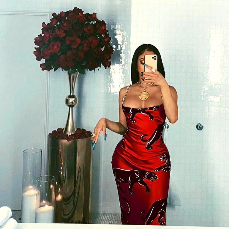 

2021zooeffbb aesthetic graphics printed sling maxi dress elegant club outfits for 2021 fashion women summer lounge wear clothes, Black;gray