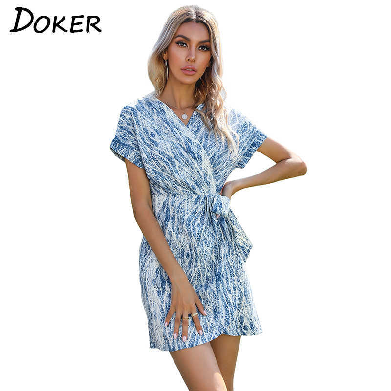 

Summer Temperament Print Short Sleeve Mini Dres Lace Irregular Hem V Neck Office Streetwear Dresses Vestidos Mujer 210604, Black