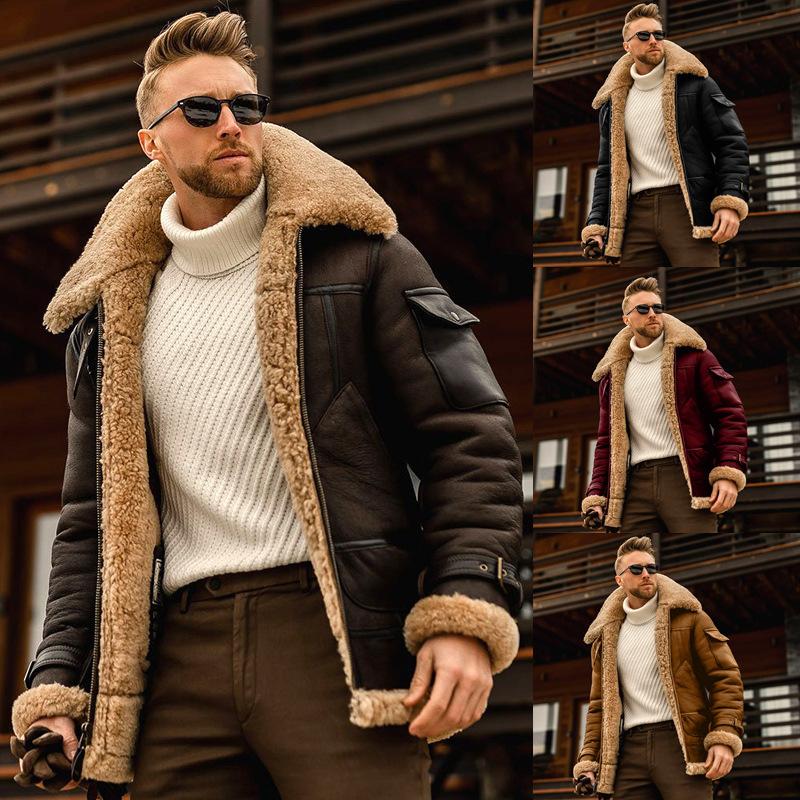 

Men's Jackets Autumn And Winter Fur Coat Thickened Jacket Men Outerwear, Black;brown