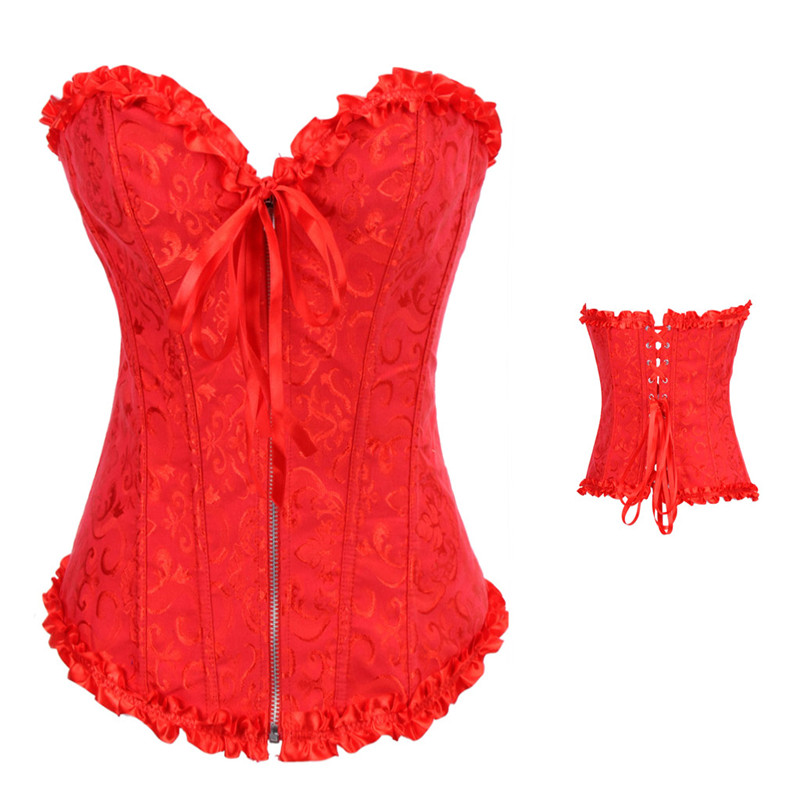 

Woman Bustiers Sexy Corselet Women Satin Overbust Embroidered corsets and bustiers Top Lingerie red waist corsets, Black