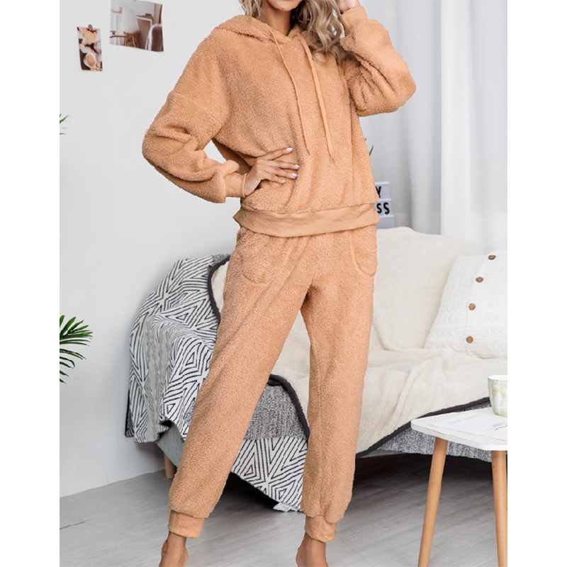 

Amazon Autumn and Winter New European and American Double-sided Velvet Hooded Sweater Home Clothes Casual Women's Fashion Suit, White