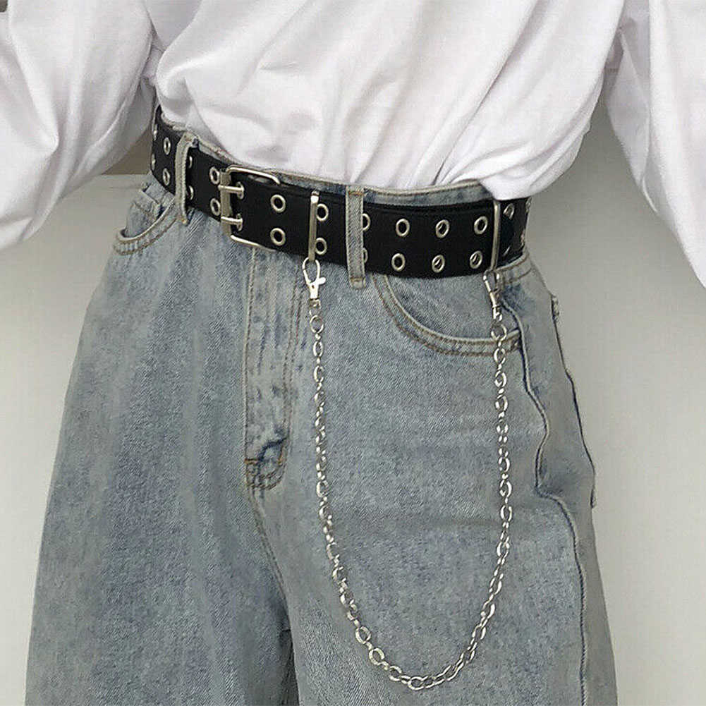 

Women Punk Chain Fashion Belt Adjustable Double/Single Row Hole Eyelet Waistband with Eyelet Chain Decorative Belts 2020 New P0817, Black