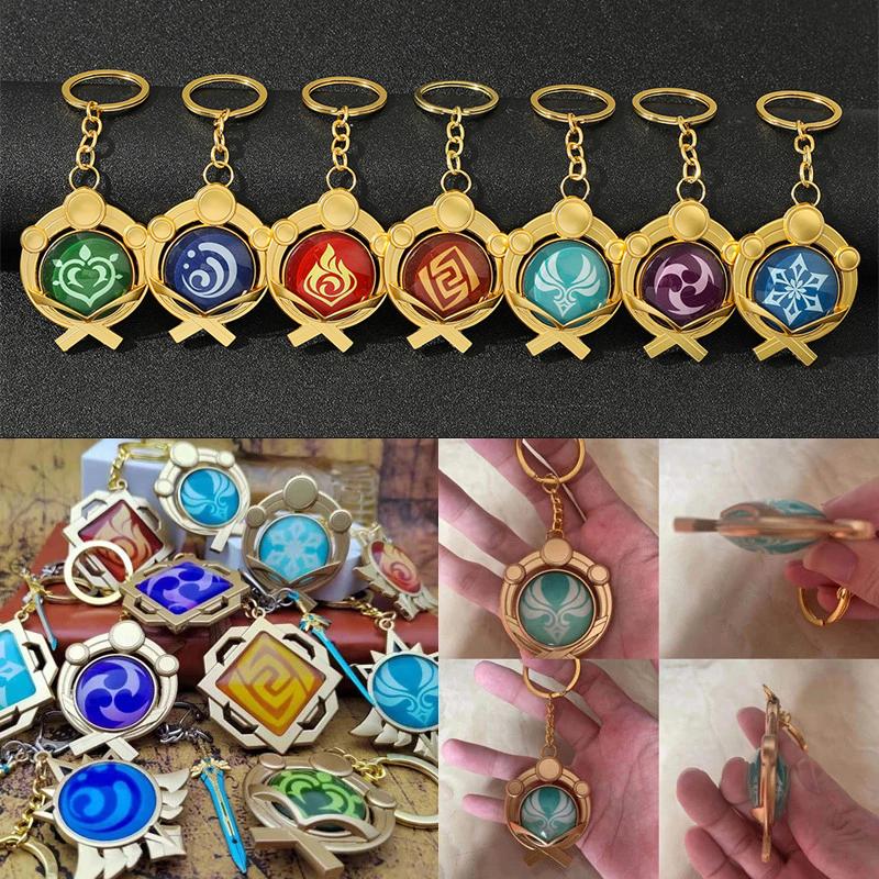 

Keychains Game Genshin Impact Vision Keychain Luminous 7 God's Eye Of Original Toy Backpack KeyRing Car Key Chain, Silver