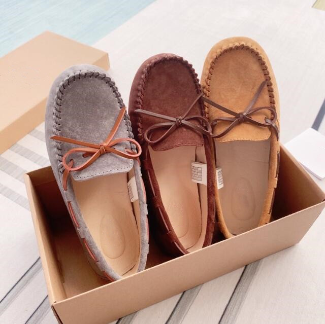 

High Quality Cow Split Suede Flats Loafer Shoes Women's Flat Comfortable and light Casual Shoe Grey Tan Colour, Brown