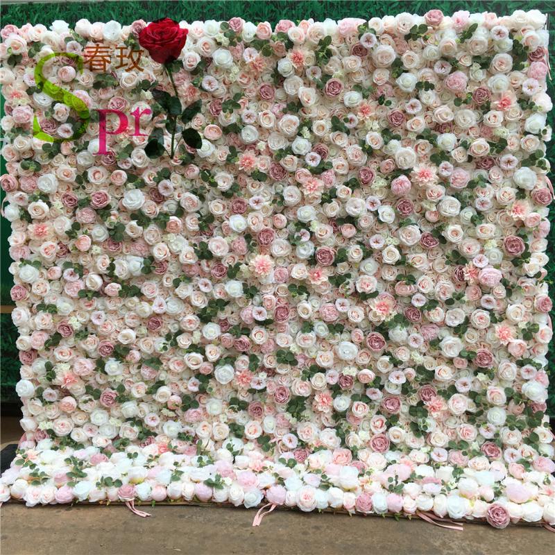 

Decorative Flowers & Wreaths SPR 3D Effect Roll Up Wedding Decoration Artificial Silk Coth Rose Flower Wall Panel Backdrop, Like picture