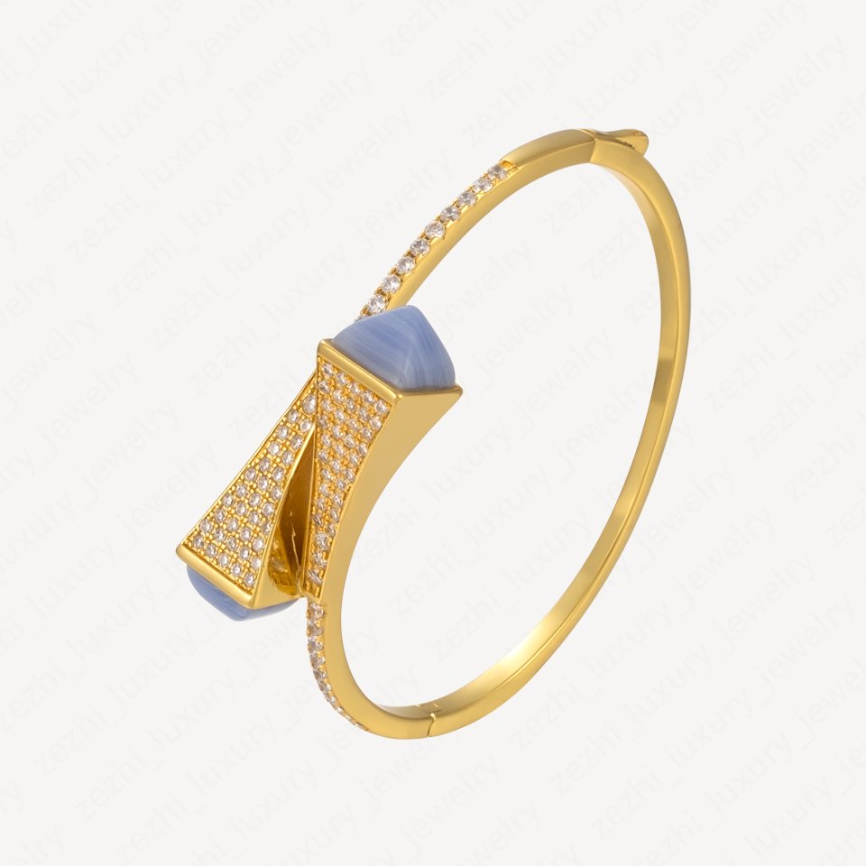 Lucky Charm Bracelets For Women Fashion Blue Agate 18k Gold Plated Bracelet Woman Halloween Christmas Gifts Accessories With Jewelry Pouches Whol