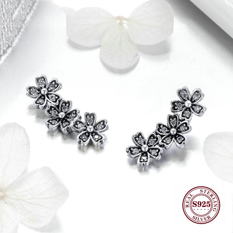 

Stud Authentic 925 Sterling Silver Stackable Daisy Floral Earrings Clear CZ Flower Woman Earring Party Jewelry Gift