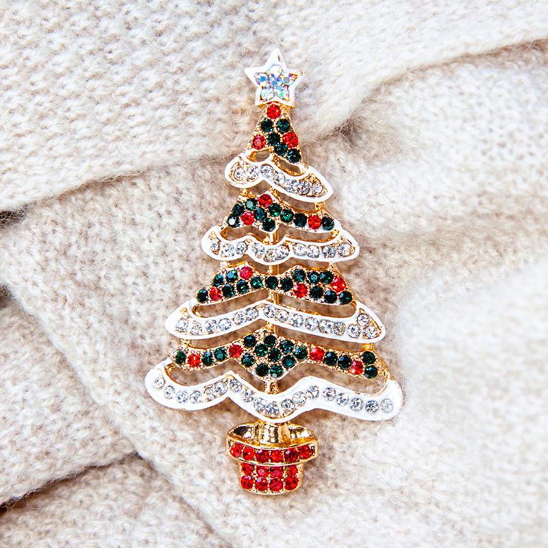 

Pins, Brooches Christmas Tree Multicolor Rhinestone Collar Pins Winter Jewelry For Ladies Men Hat Coat Suit Xmas Gift, Gray