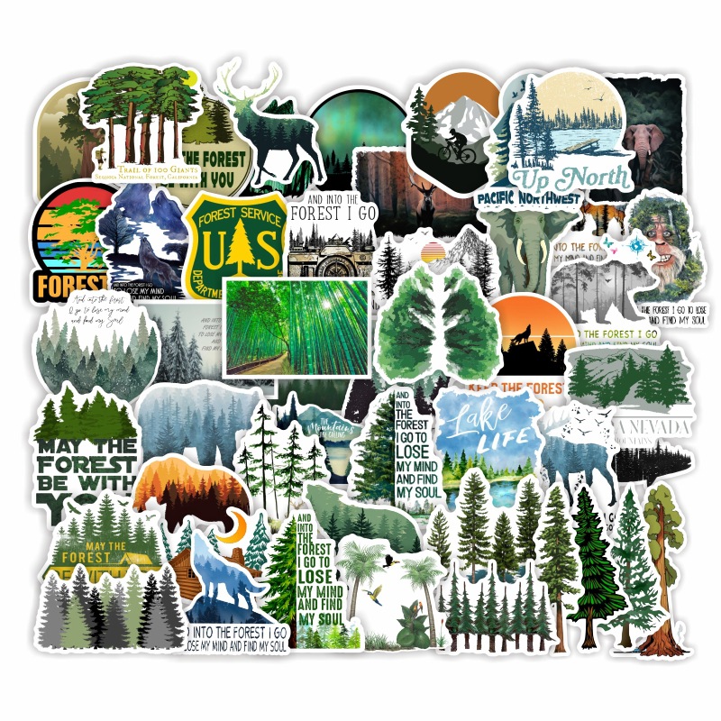 

Pack of 50Pcs Wholesale Outdoor Forest Stickers Waterproof Sticker For Luggage Laptop Skateboard Notebook Water Bottle Car decals Kids Gifts Toys, Multi-color
