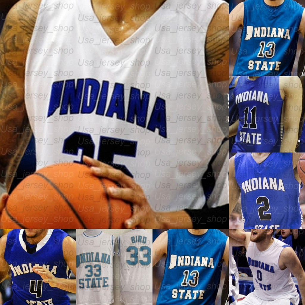 

CustomIndiana State Sycamores Basketball jerseys Bird Tyreke Key Barnes Jake Laravia Cooper Neese Tre Williams Christian, Blue ii