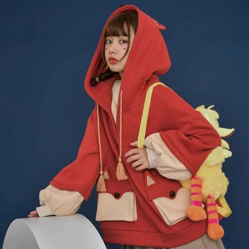 

red Japanes hoodies sweatshirt gothic oversized hoodie korean clothes for women winter tops long sleeve sweater preppy 210526