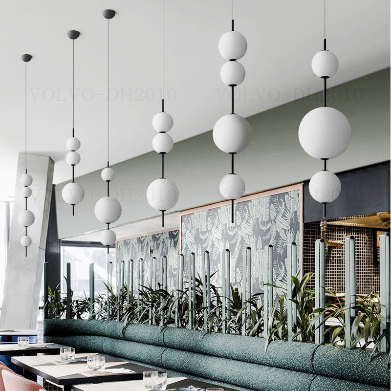 

Nordic Simple Glass Ball LED Long Pendant Lamps Chandeliers Postmodern Bedside Bedroom Restaurant Bar Cafe Designer Creative Chandelier