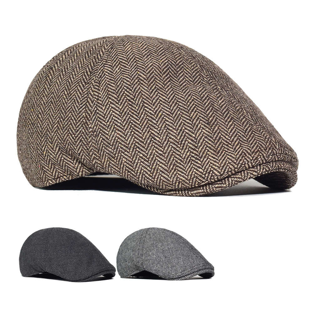 

Sun hat Striped octagonal hat six pieces British style leisure Beret, Blue;gray