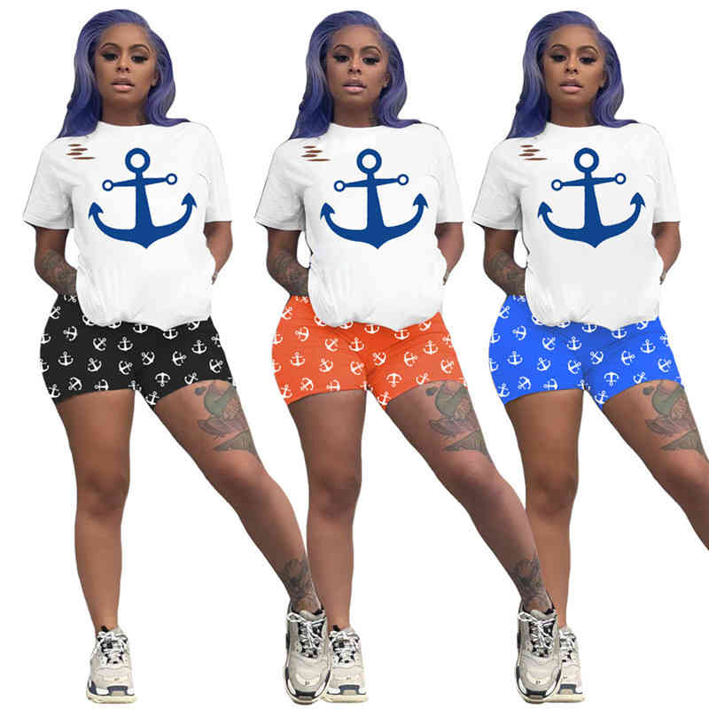 

Women Leisure Fashion Printed 2 Piece Set Sport Short Sleeve 2, Orange