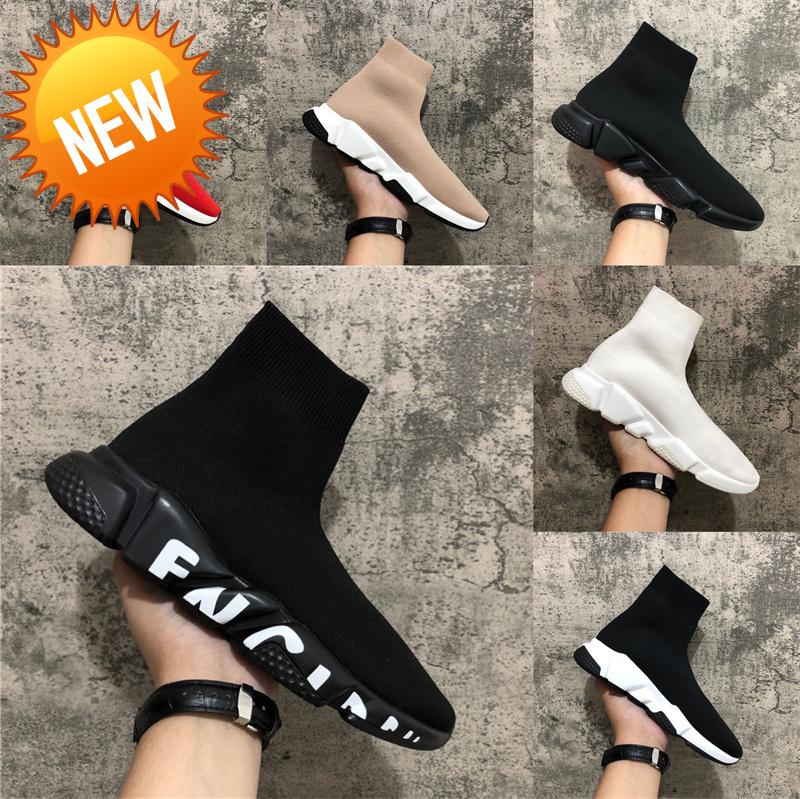 

2022 Speed Trainer Shoes Party Black White Red High Sock Shoes Mens Womens Fashion Boots Triple Black Casual Shoes Size 36 -46 With Box Q, 15