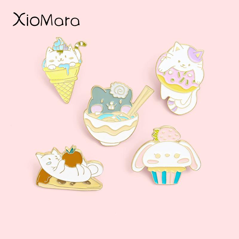 

Pins, Brooches Cartoon Animal Gourmet Enamel Pins Fashion Noodles Pizza Cone Lapel Badges Wholesale Cute Pin Jewelry Gifts For Friends, Gray