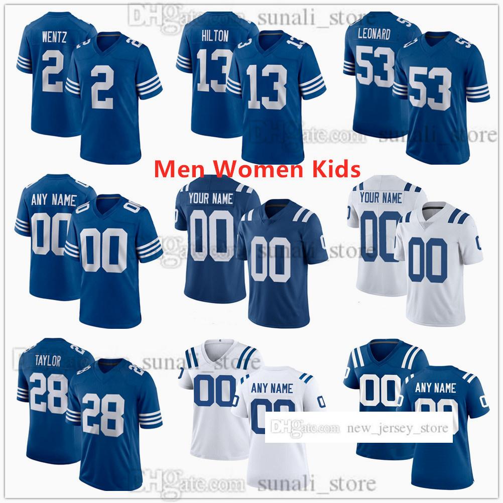 

Stitched Football Jerseys 1 Pat McAfee 2 Carson Wentz 13 T.Y. Hilton 28 Jonathan Taylor 53 Darius Leonard 56 Quenton Nelson Men Women Kids, Black