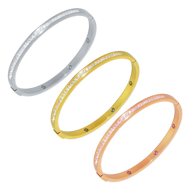 

Bangle Square Drill Stainless Steel Cuff Fashion Charm Luxury Gold Color Natural Stones Bangles Jewelry Crystal Women Bridal Girls