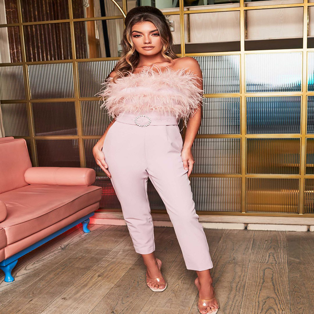 

Luxury Feather Evening Dress Jumpsuit Elegant Pink Night Formal Prom Dresses Satin 2022 Dinner Party Robe De Soirée Mariage Vestidos Formales Women Outfit, Champagne