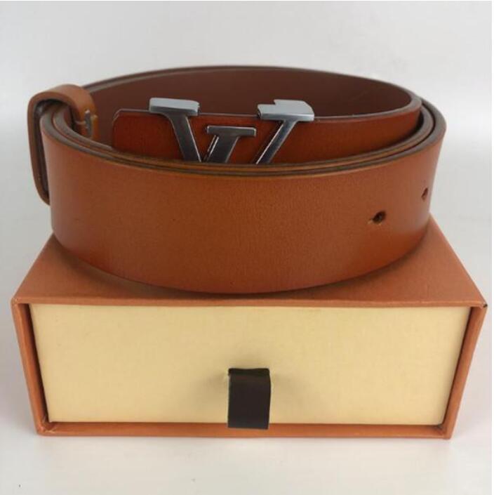 

Genuine Leather Belts Mens Womens Fashion Black Brown Color Casual Business Metal Buckle Width 3.8cm Without Box, With box
