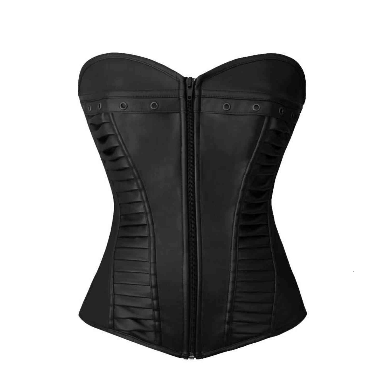 Luxury Women's Shapers 8165 Court Zipper Leather Corset Underwear-image-737411556