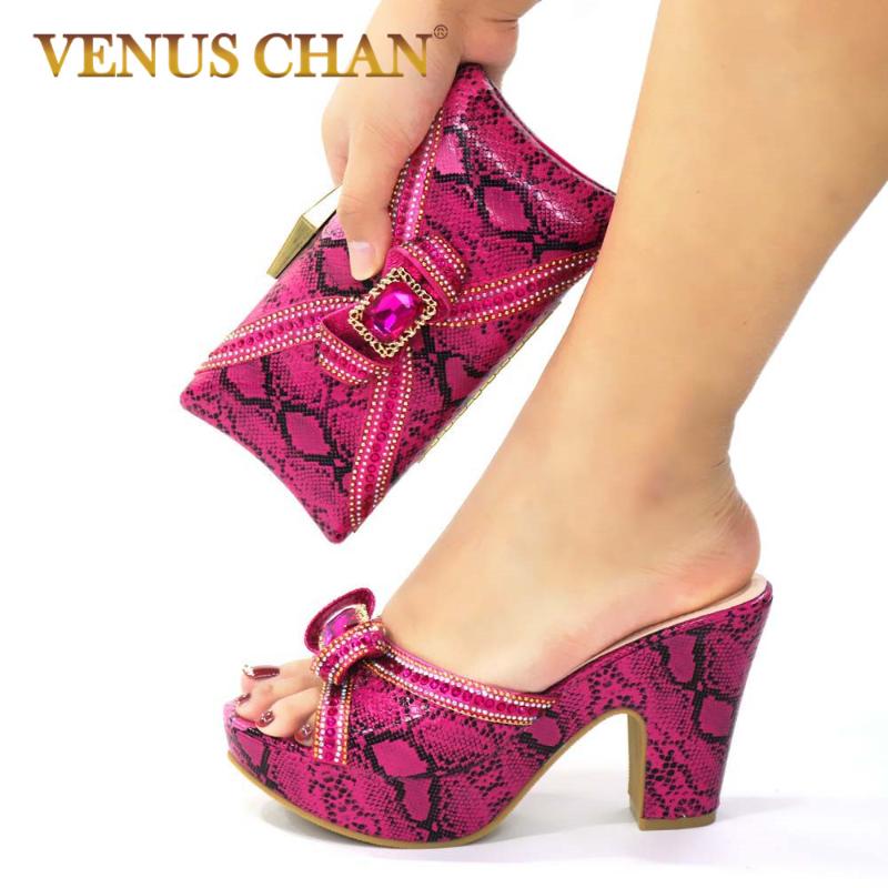 

Dress Shoes Sexy Style Nigerian Shoe And Bag Set 2021 Fashion African Party With Matching Bags In Fuchsia, Black