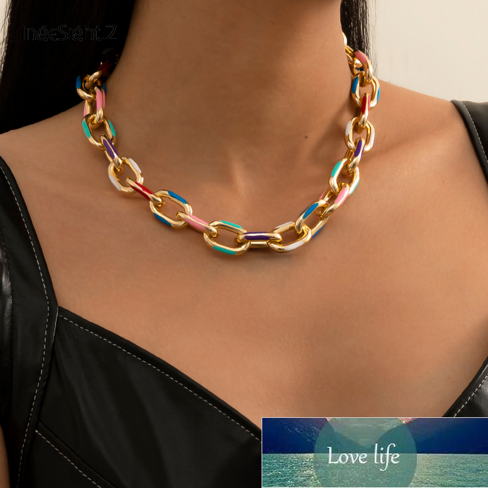 

IngeSight.Z Punk Chunky Thick Aluminium Curb Chain Choker Necklace Goth Gothic Printed Short Clavicle Necklaces Collar Jewelry