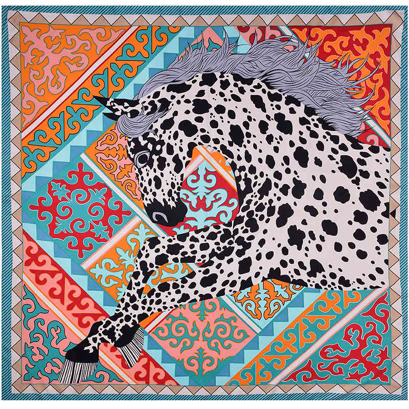 

130*130cm Luxury women Leopard square twil silk scarf fashion female shawls and wraps foulard femme horse print banadana