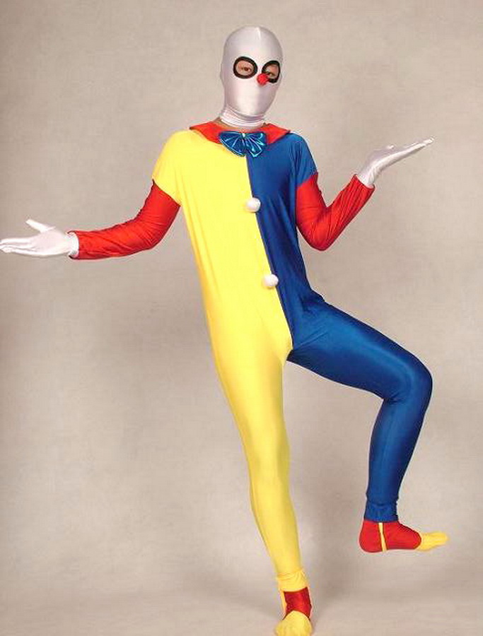 

Lycra Spandex Clown Catsuit Costume Unisex Full Outfit Women Men Bodysuit Costumes Halloween Party Fancy Dress Cosplay Suit P265, Multicolour