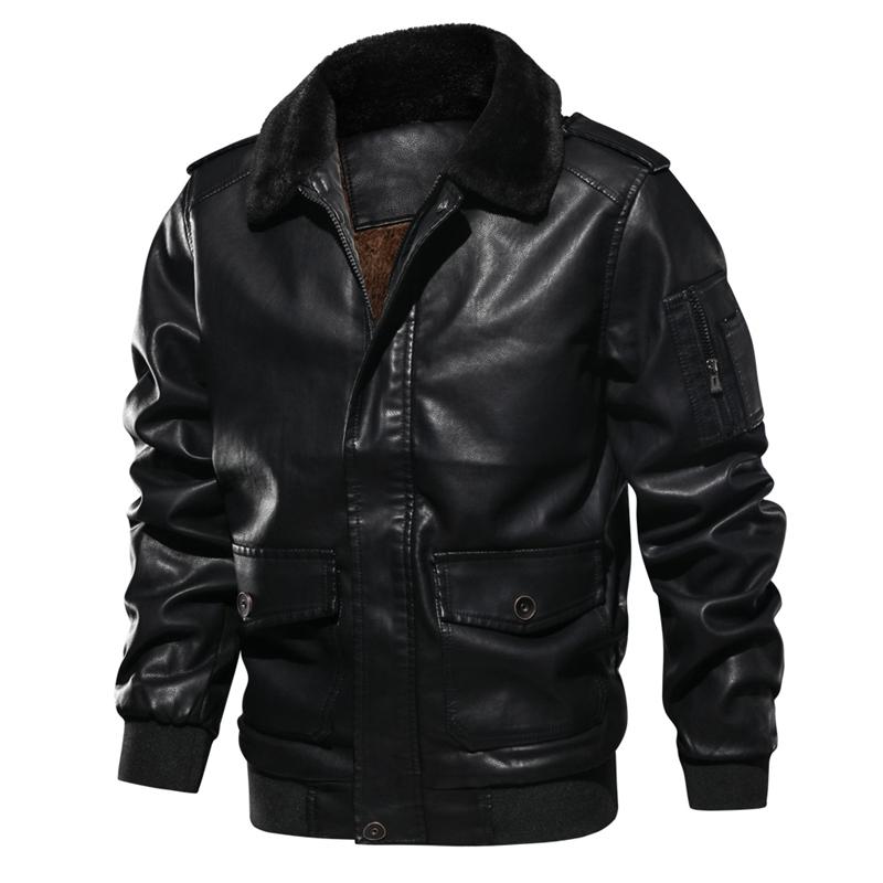 

Men' Fur & Faux Men Motorcycle PU Leather Jacket Winter Warm Luxury Fleece Retro Coat Collar Biker Bomber Pilot EuroSize, Brown
