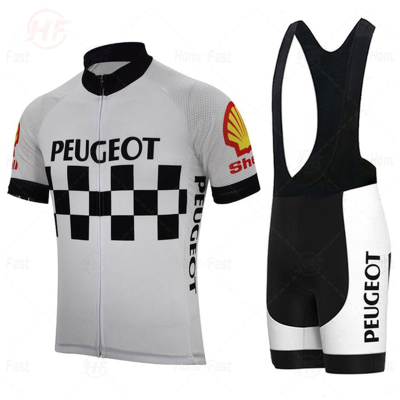 

2021 White Peugeot Summer Cycling Jersey Set Men's Short Sleeve Sport MTB Bicycle Team Bike Road Riding Set Clothing Bib Shorts X0503, Gray