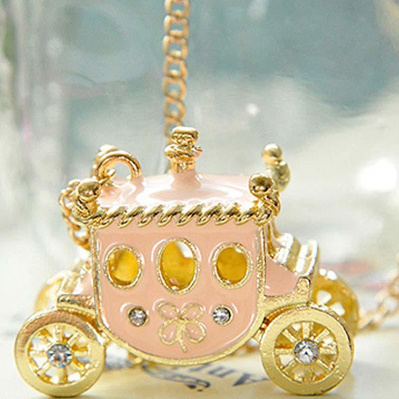 

Women Enamel Princess Carriage Pendant Necklace Fairy Tale Magic Pumpkin Cart Sweater Neckalces Jewelry XIN-